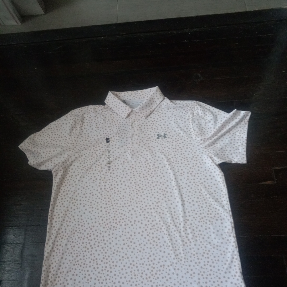 Under Armour White Polo with Small Blue Dot Pattern